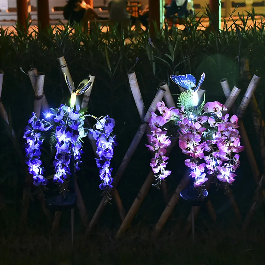 Solar powered Lawn Flower Lights Garden Stake Decorations Outdoor Multi Color Butterfly LED Landscape Christmas Party Light