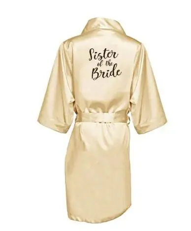 Bride Bridesmaid Robe with White Black Letters Mother Sister of The Bride Wedding Gift Bathrobe Kimono Satin Robes