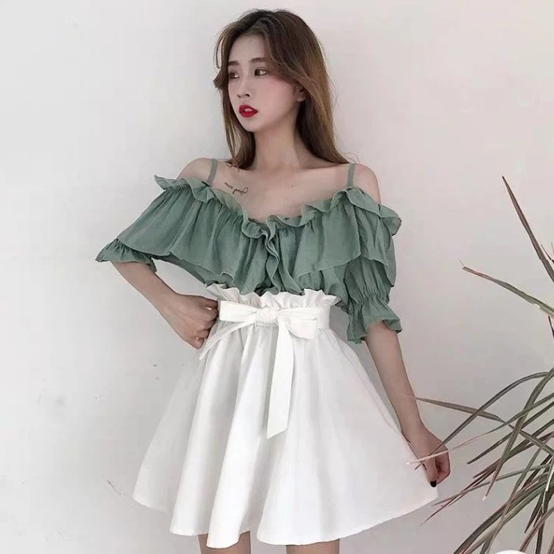 

Two-piece 2019 summer new fat sister ageing slimming word shoulder dress large size foreign suit suit jacket skirt female was th