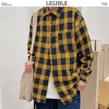 

LEGIBLE 2020 Men Fashion Long Sleeve Shirt Mens Japanese Streetwear Hip Hop Shirts Male Black Designer Cotton Shirt