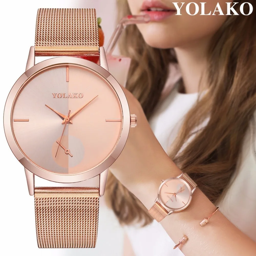 

Women Rose Gold Stainless Steel Watch Luxury YOLAKO Brand Ladies Analog Quartz Watch Relogio Feminino