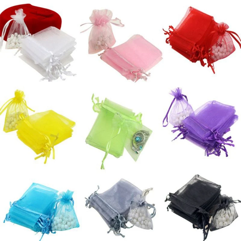 

50PCS Multi-colors Gift Wrap Organza Jewelry Gift Bag Drawstring Type Portable Wedding Supplies For Party Gift Decoration
