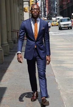 

Custom Made Groom Tuxedos Dark Blue Groomsmen Best Man Suit WeddingMen Suits Bridegroom Slim Fit (Jacket+Pants)