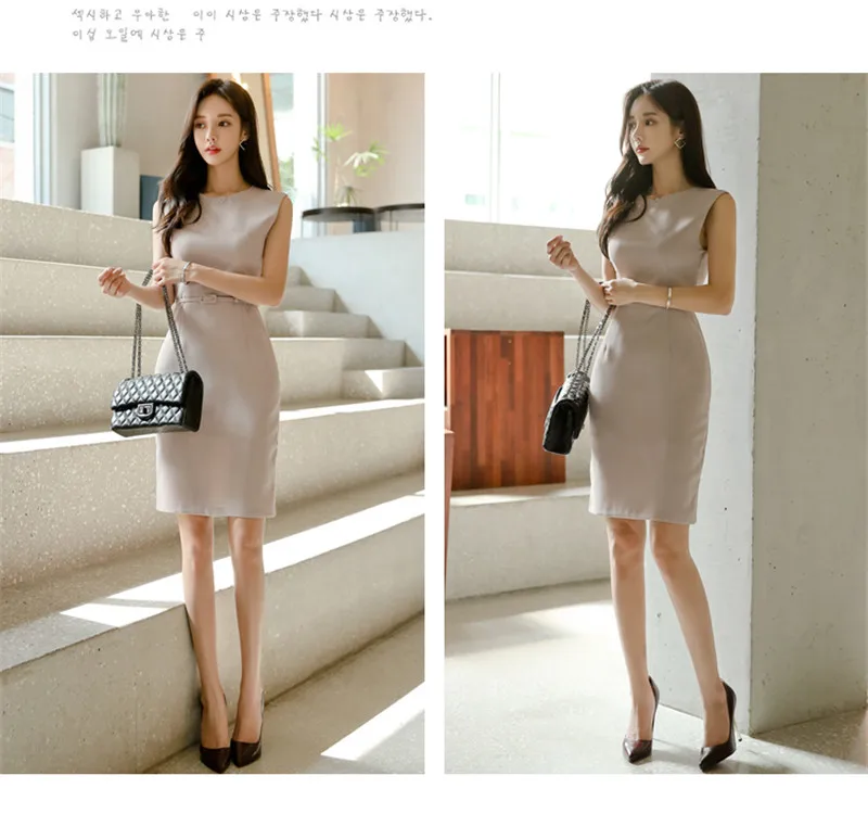 BGTEEVER Officewear, корейский стиль, о-образный вырез, тонкая талия, женское платье-футляр, без рукавов, с поясом, женское платье карандаш, Vestidos Femme