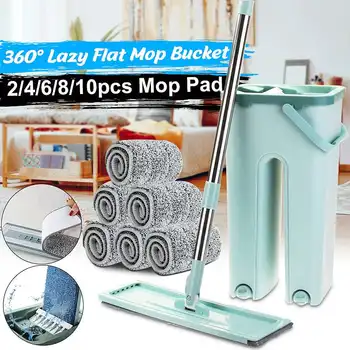

Floor Mop Set Automatic Mop And Bucket Avoid Hand Washing Microfiber Cleaning Cloth Flat Squeeze Magic Wooden Floor Lazy Mop