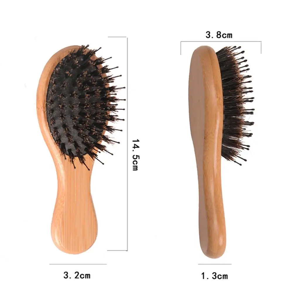1Pcs New Comb Boar Bristle Hair Brush Atural Bamboo Cushion Massage Anti Static Paddle Comb Tool 4