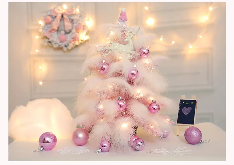 Чистая красная розовая Рождественская елка посылка 45 см Мини Рождественская елка перо девушка Сердце DIY Рождественский подарок