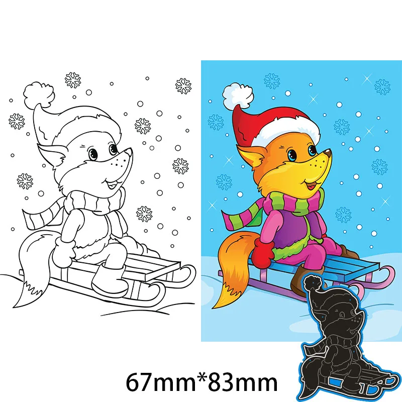 Metal Cutting Dies CHRISTMAS SKIING FOX New for decor card DIY Scrapbooking stencil Paper Album template 67*83mm | Дом и сад