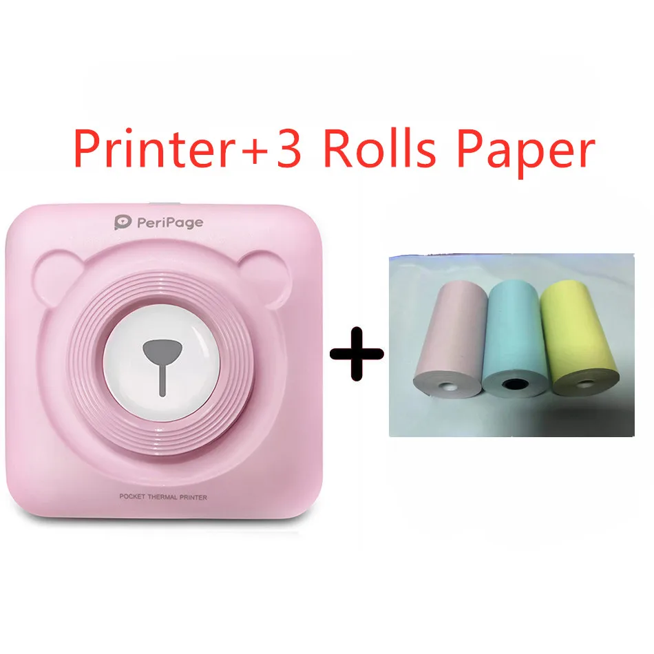 Printer add 3 Rolls Goojprt A6 Peripage Мини Портативный Bluetooth беспроводной бумажный фотопринтер Карманный термопечать Usb соединение Impresoras Fotos - Цвет: Printer add 3 Rolls
