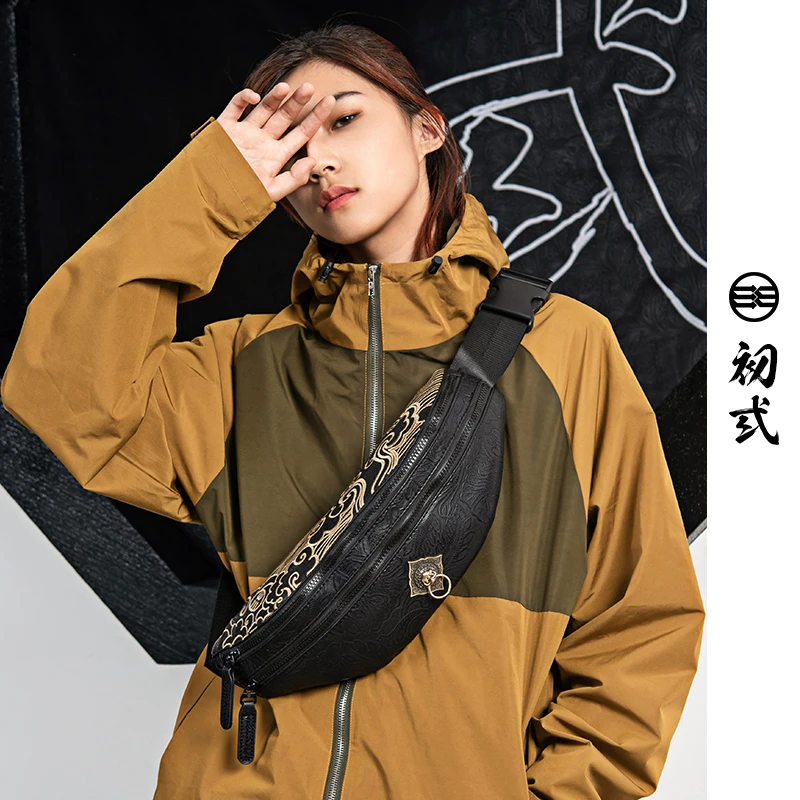 Riñonera de estilo chino de PVC para hombre bolsa pequeña de cabeza de león, informal, Vintage, con patrón Floral| | - AliExpress