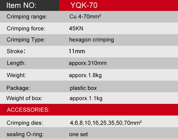 YQK-70 range hydraulic crimping tool price