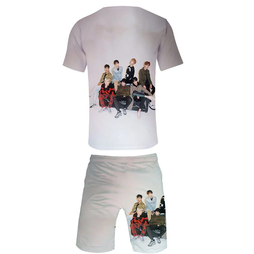 MONSTA X-Printed 3D женский/мужской комплект из двух предметов, модный летний топ+ шорты,, kpop уличная одежда