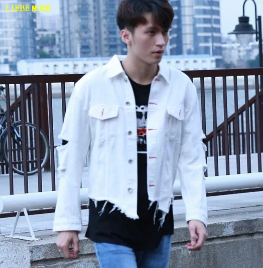 Distressed Ripped Denim Jacket Men 