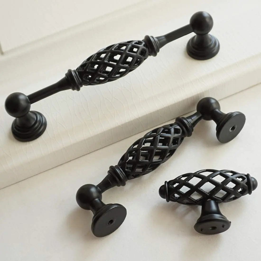 MFYS Zinc Alloy Black Birdcage Shape Knob Drawer Pulls Handles