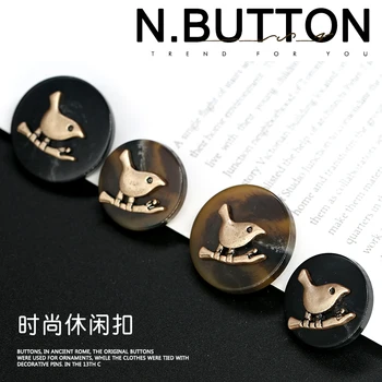 

6pcs 18mm 25mm BIRD Gold Resin Clothing Accessories Coat Flower Buttons Vintage Decorative Button Sewing Apparel Snap Garment