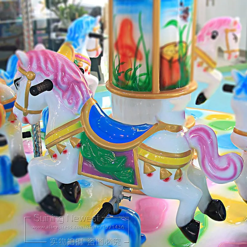 Shopping Malls 6 Seats Merry Go Round Horse Carousels Children Coin Operated Kiddy Rides Amusement Park Arcade Game Machine