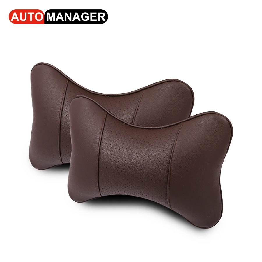 Coffee Искусственная кожа автомобильная подушка-массажер шейный подголовник подушки на автомобиле для большинства автомобилей подголовник подушка - Цвет: Coffee