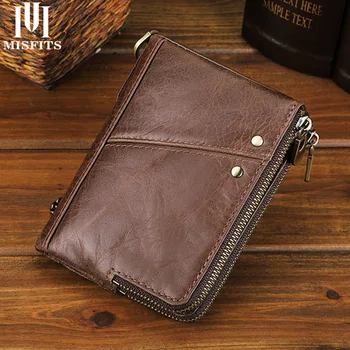 

MISFITS Luxury Designer Mens Wallet Double Zipper Vintage Genuine Leather With Coin Pocket Large Capacity Cards Bags