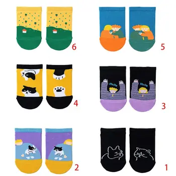 

Unisex Summer Low Cut Cotton Boat Socks Contrast Colored Cartoon Bulldog Printed Harajuku Shallow Mouth Short Hosiery