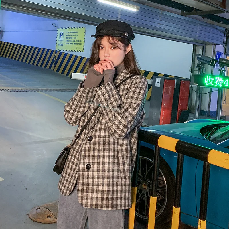 

CHIC Plaid Small Suit Coat Spring Clothing 2019-Women's Vintage Korean-style Loose-Fit Online Celebrity Casual Suit Short Autumn