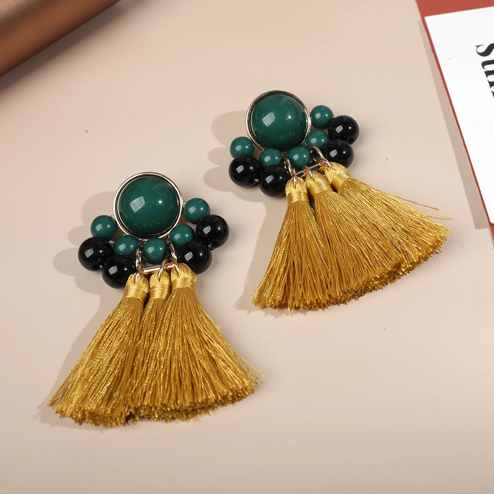 

Boho Handmade Fringe Tassel Earrings Round Big Beads Long Statement Earrings for Women Vintage Bohemia Charm India Jewelry