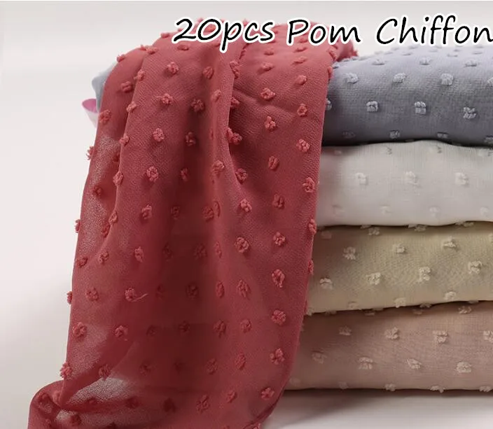 

D9 20pcs New Pom chiffon hijab shawl wrap scarf headband plain hijab long size maxi can choose colors