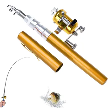 

Outdoor Stream Portable Pocket Telescopic Mini Fishing Rod Pole Pen Shape Folded River Lake Fishing Rod With Reel Wheel