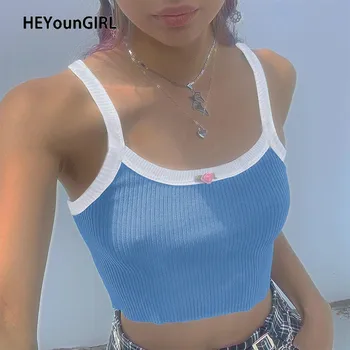 

HEYounGIRL Casual Summer Sleeveless Camis Top Women Fashion Patchwork Backless Spaghetti Strap Tops Tees Korean Sweat Crop Top