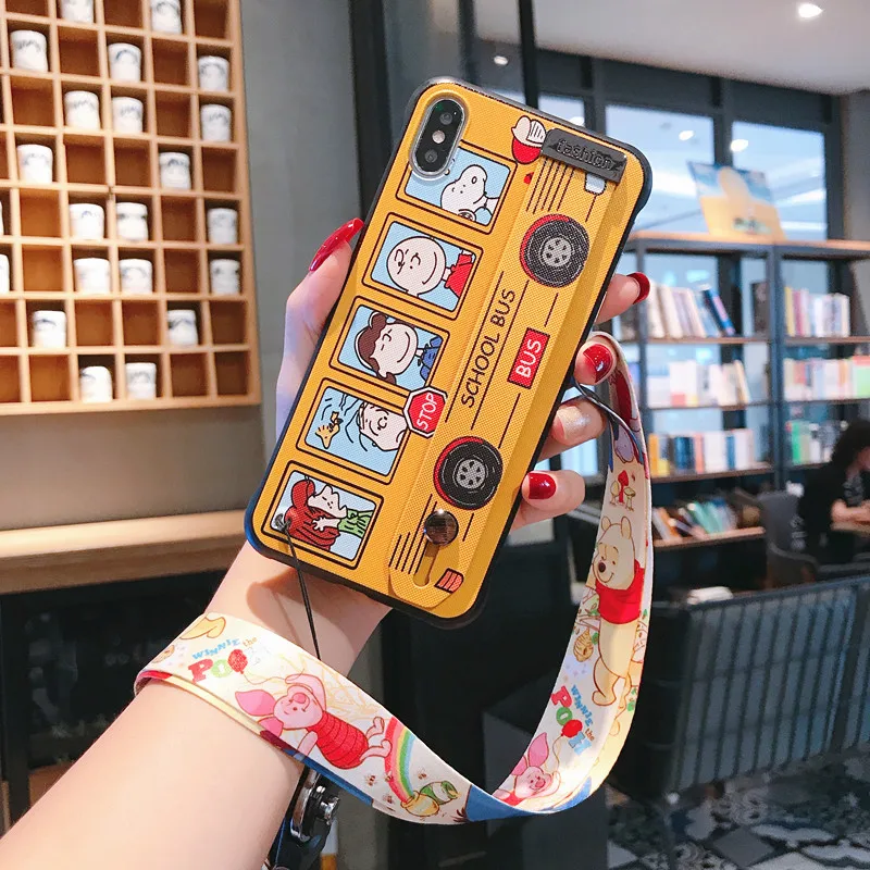 Креативный мультяшный Снупи чехол для телефона подходит для Iphone 6 6S 7 8 plus X XR XS 11 pro max женский ремешок на запястье - Цвет: Цвет: желтый