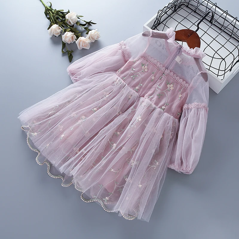Girls Dress 3-7 Year Girl Clothes Spring Autumn Chiffon Mesh Lace Floral Kid Children Girl Princess Dresses