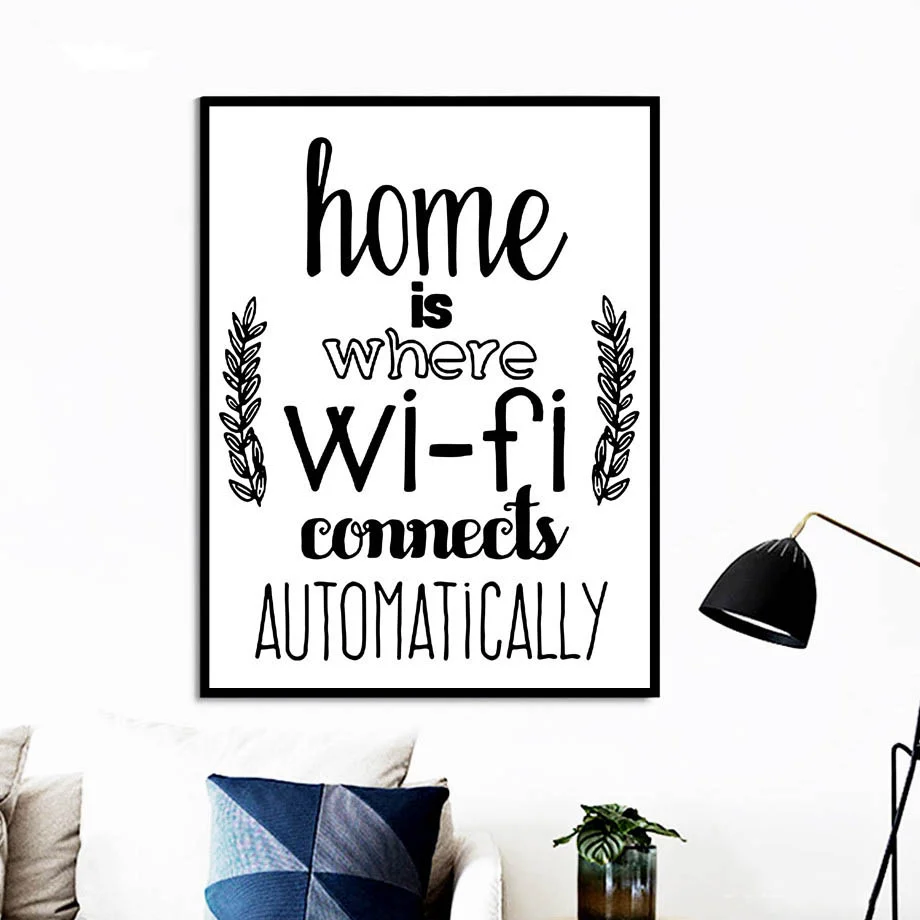 Постер в скандинавском стиле Wi Fi печать цитат черно белая картина для гостиной