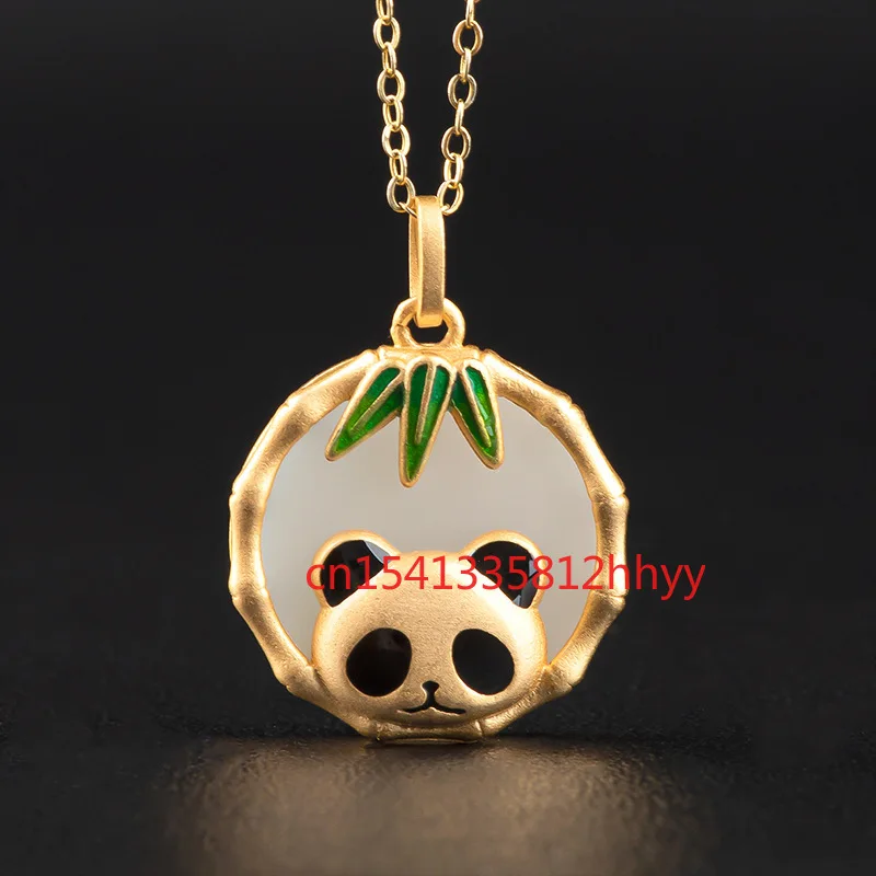 Panda Pendant Necklace Hetian Jade Sterling Silver Panda Necklace