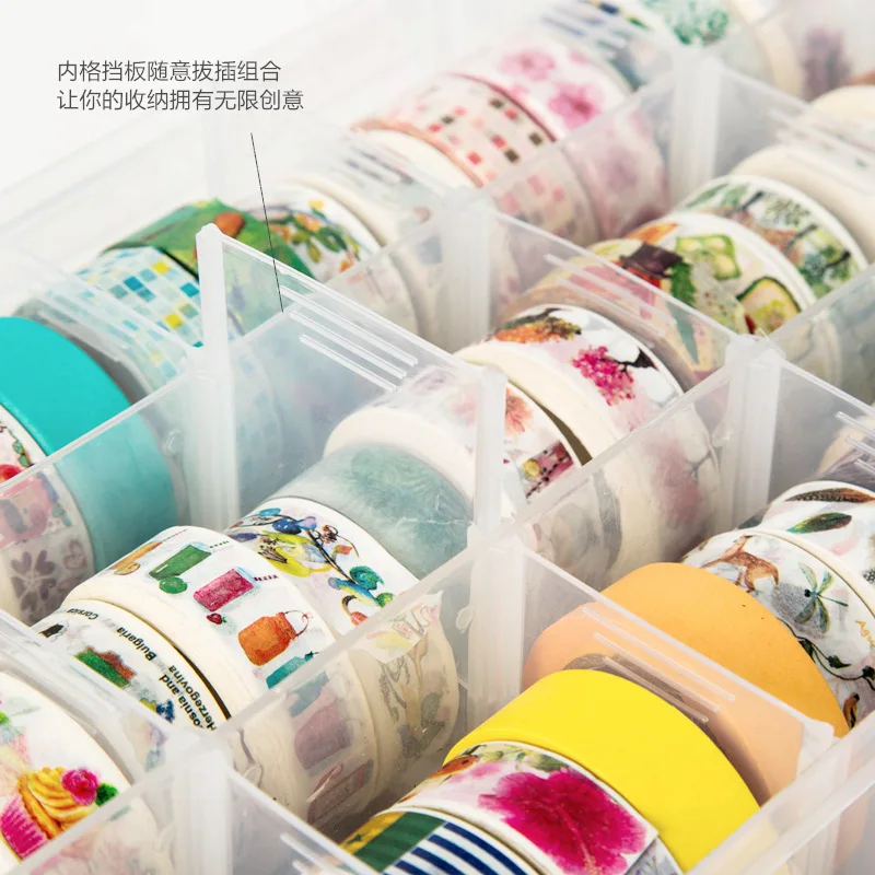 15 Cells Washi Tape Box Stickers Storage Box Transparent Plastic