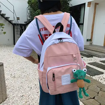 

Teenage School Bags for Girls Backpack Women Bag School Lightweight Nylon Patchwork Solid Student Bookbags Female Teen Schoolbag