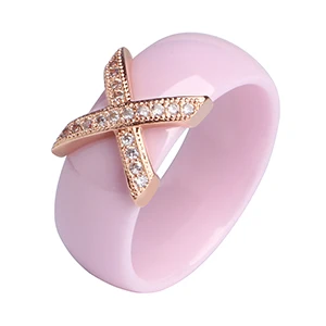 Hot X Крест кольца Синий Розовый керамические здоровые ювелирные изделия для женщин 6 мм Гладкие керамические кольца женский подарок Свадебные ювелирные изделия золото серебро - Цвет основного камня: 8mm Pink Rose Gold
