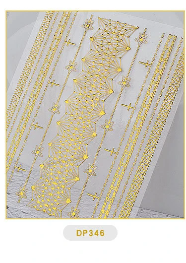 1 лист золотые металлические цепочки наклейки для ногтей s 3D сердце ...