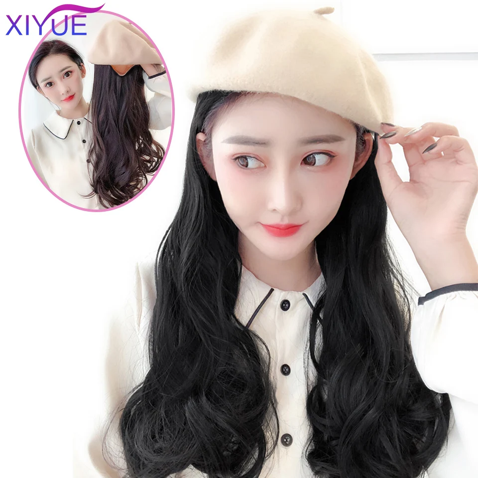 Elegant Style Women Berets Hat Berets Cap Wig Wavy Long Hair Big
