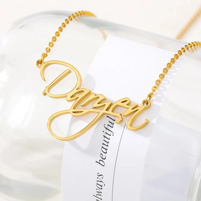 

Custom Signature Necklaces Personalized Name Pendant Necklace For Women Men Charms Stainless Steel Letter Jewelry Birthday Gifts