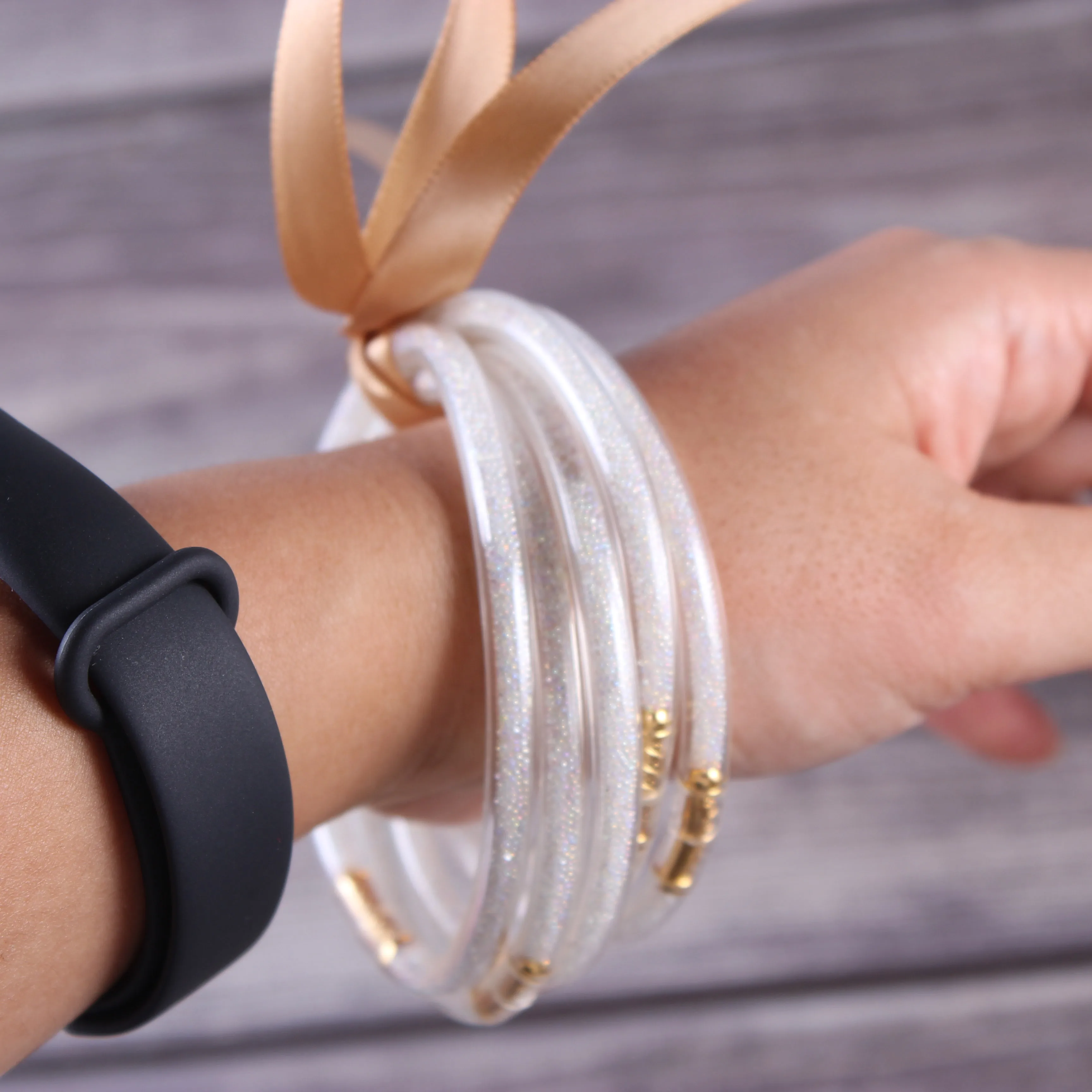 

Glass Beads Glitter Bangles Fall All Weather Stack Silicone Plastic Glitter Jelly Bangle Gift For Women Jewelry 2019