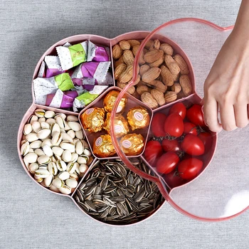 

Flower-shaped Double Layer Snack Box with Lid Multi Grid Candy Storage Plates Multifunction Plastic Fashion Kitchen Storage Tool