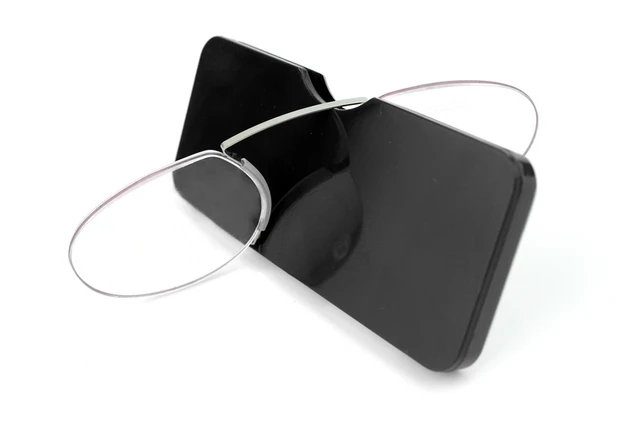 Rimless Foam Reading Glasses Nose Clip on Mini for Men Women Pince-Nez Portable Magnifier Oval with Case +1 1.5 2 black