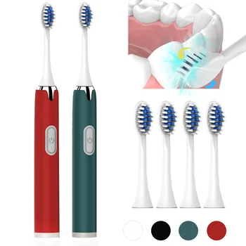 

Ultrasonic Electric Toothbrush with 5 replacement Brush Heads Waterproof Battery Automatic Smart Teeth Brush Adult Couples