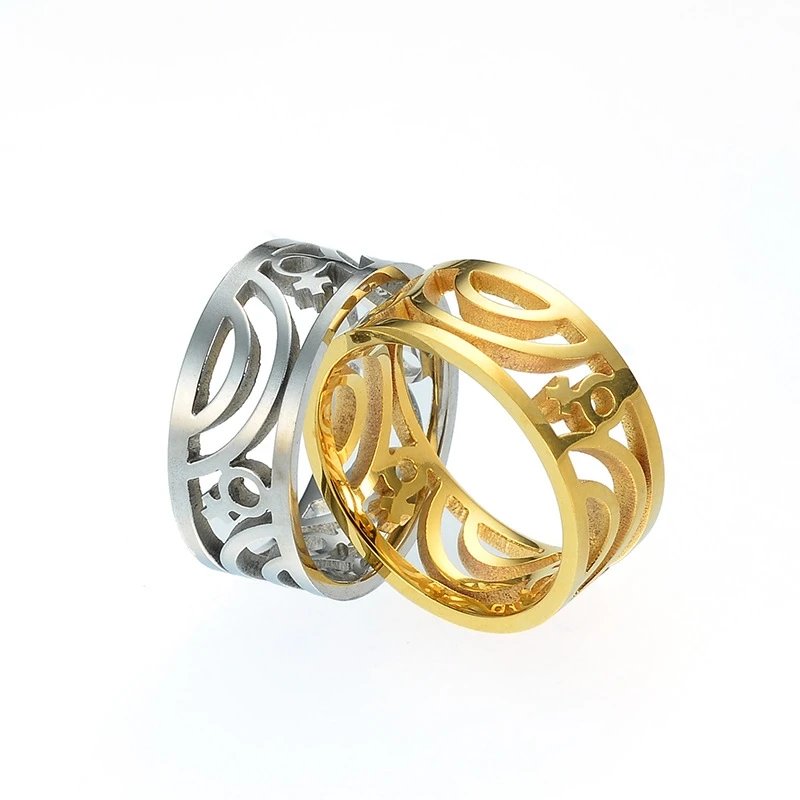 MIQIAO Gold Plated Stainless Steel Lesbian Gender Symbol Couple Hollow Rings for Women Gift Fashion Jewerly Boho Anillo Anillos | Украшения