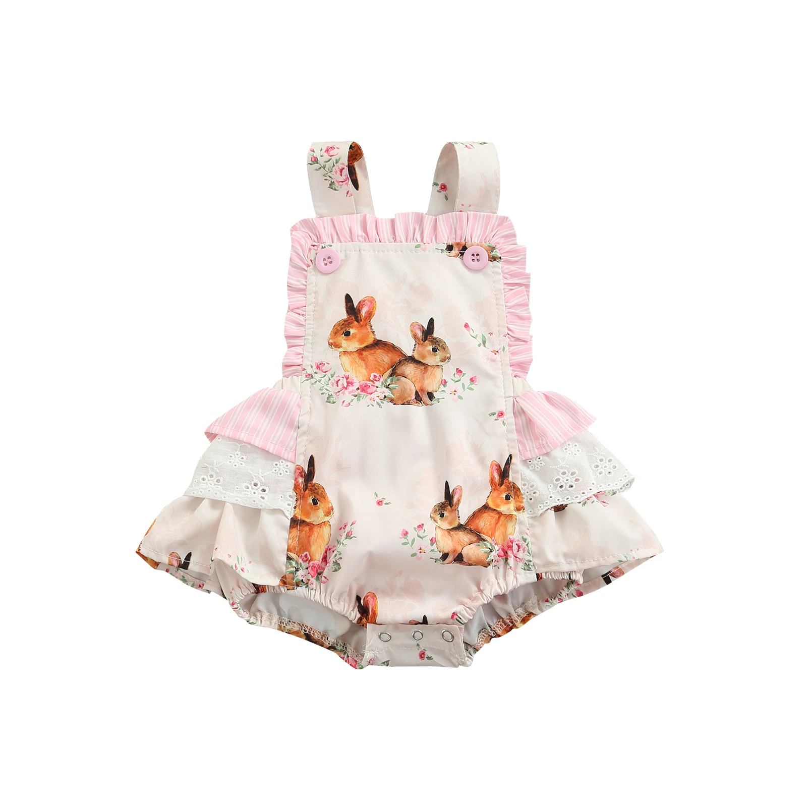 024m Baby Girl Summer Jumpsuit Toddler Cute Rabbit Print Ruffles