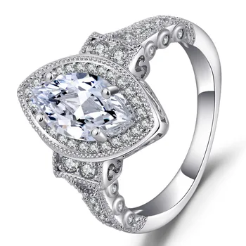 

Fashion Sharp Leaf Zircon Ring Elegant Temperament Female Romantic Wedding Ring Factory Wholesale