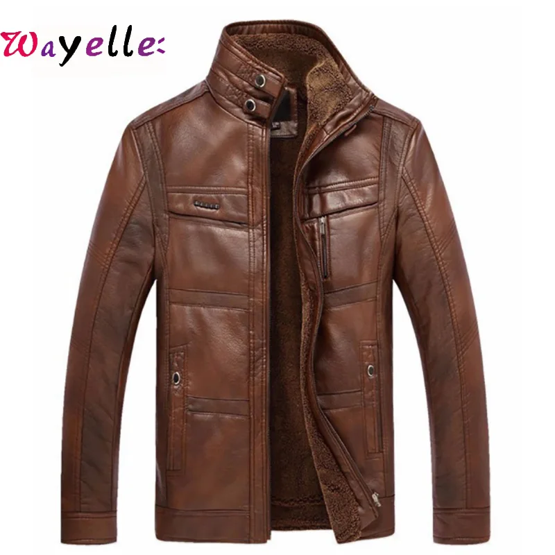 

2019 Leather Jackets Men Plus Size 5XL High Quality PU Outerwear Men Jacket Business Fleece Winter Faux Fur Male Jackets