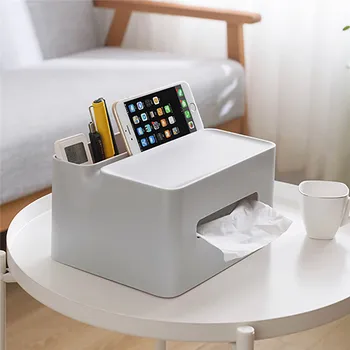 

Desktop Tissue Box Remote Control Cosmetic Storage Box Living Room Coffee Table Plastic Compartment Paper Towel Storage Box@5