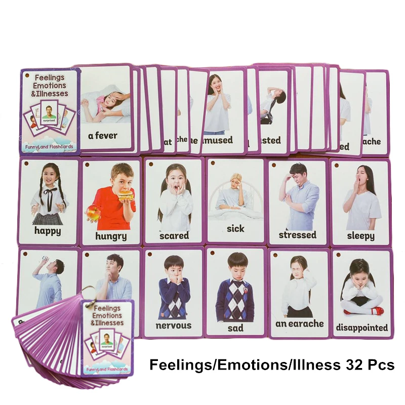 Hot Seller Word-Card Learning-Educational-Toy Emotions-Illness Feelings English Kids Children Pocket-Card-Gifts 6M5ODX8O
