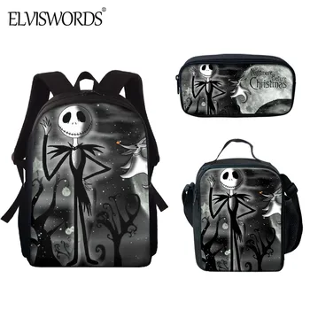 

ELVISWORDS Kids Cartoon School Book Bag Hot Sale The Nightmare Before Christmas Print Student Backpack Brand Design mochila