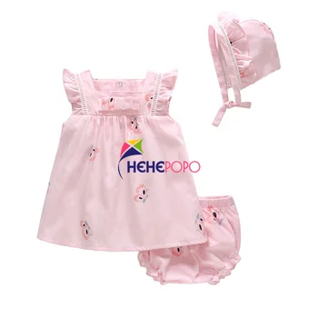 

2020 Summer Pink Butterfly Dress Three Piece Set Lolita Style Pure Cotton Princess Baby Girl Mini Dress